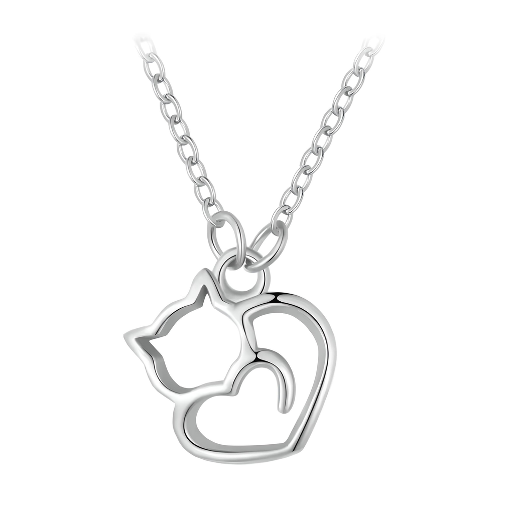 Collar Silueta de Gato Plateado de plata 925